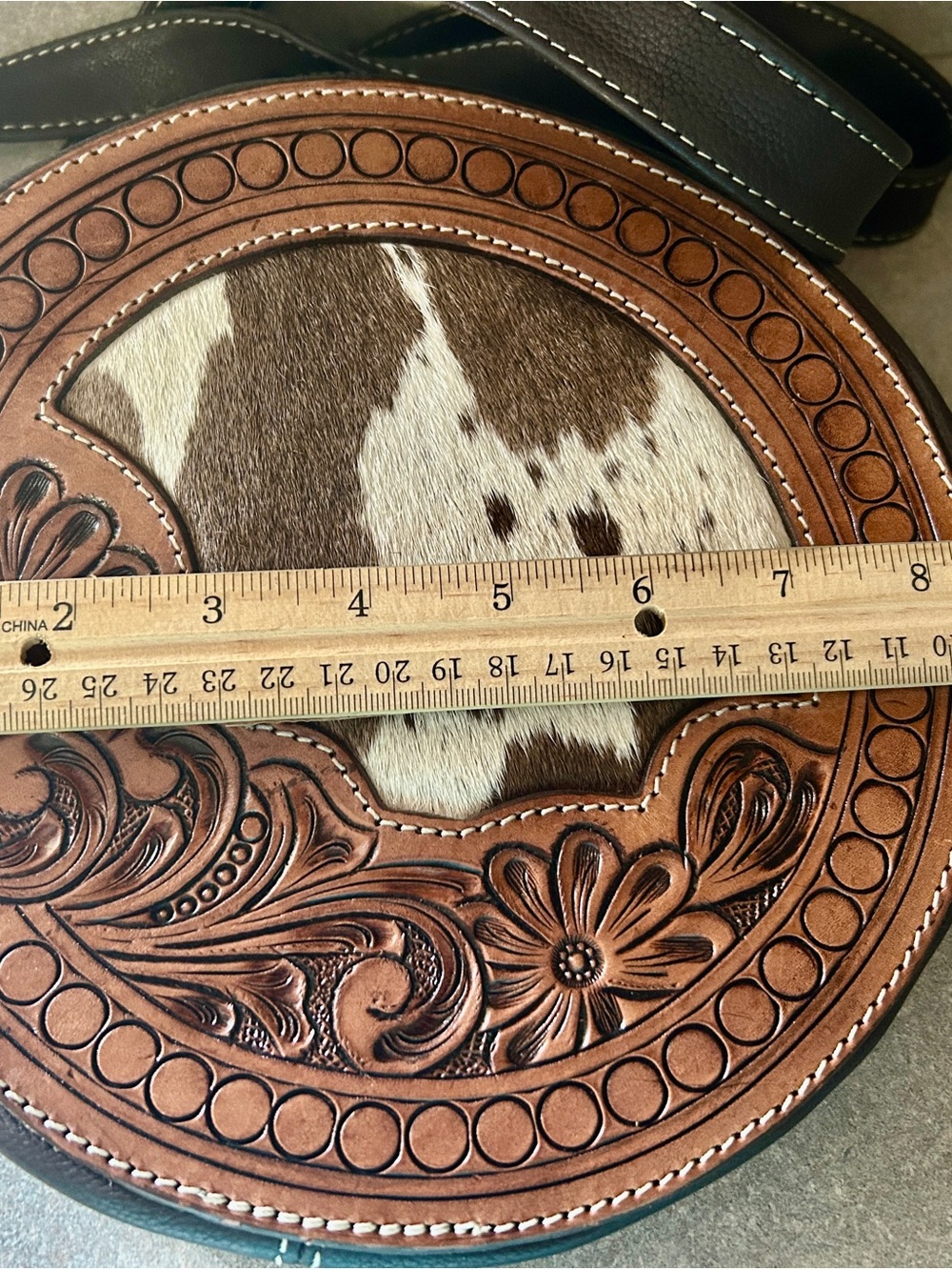 Round Cowhide Crossbody Bag in Brown - Picture 7 of 8